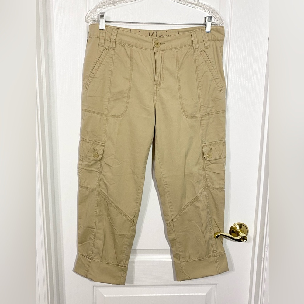 Calvin Klein Cargo Cropped Slim Leg Cuffed Hem Pants Khaki Size 10